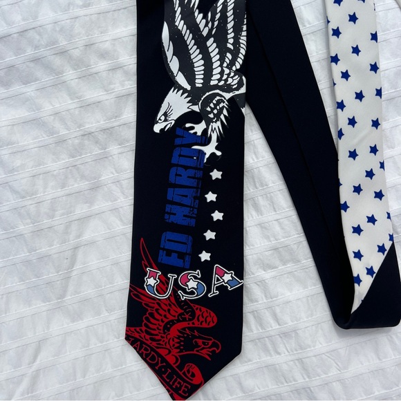 NWOT Ed Hardy by Christian Audigier USA Patriotic Bald Eagle Silk Tie - Picture 3 of 6